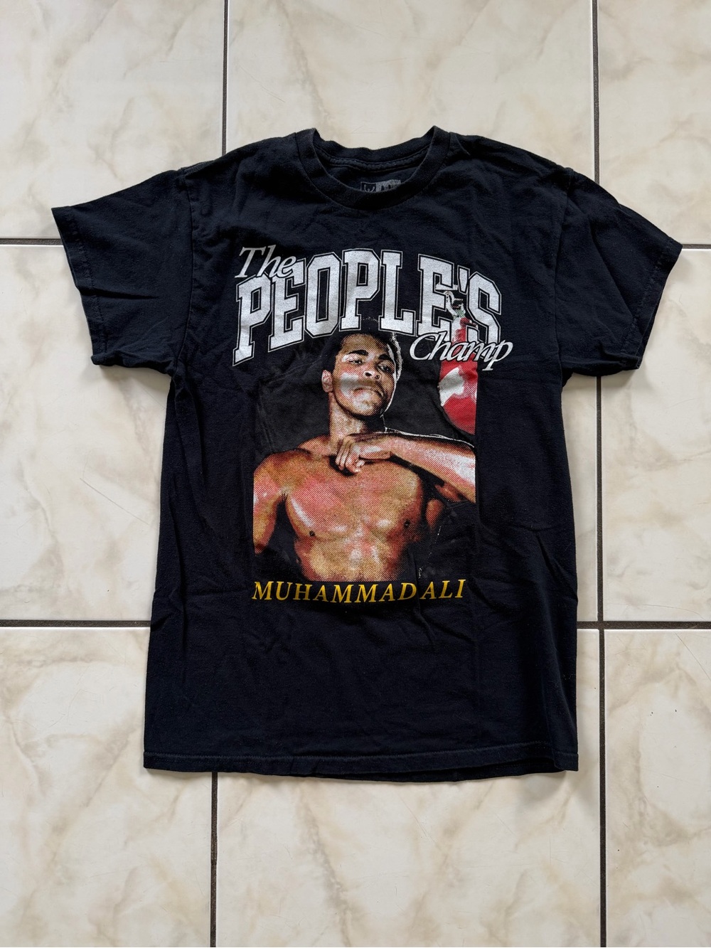 Black Graphic Short-Sleeve Tee with 'The People's Champ' Print